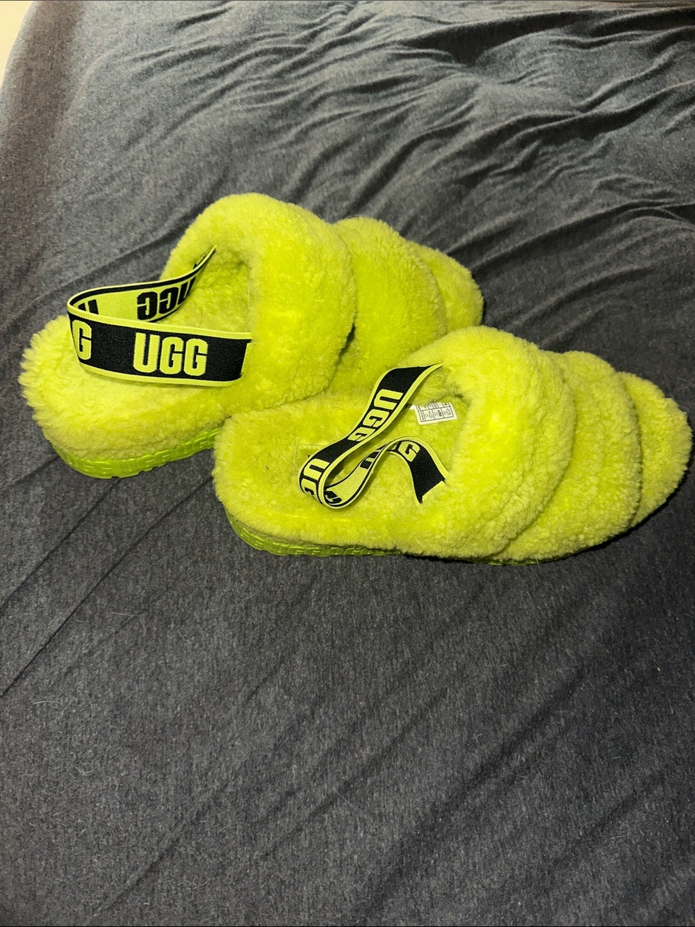 UGG Neon green Platform Fluff Slide with Branded Slingback